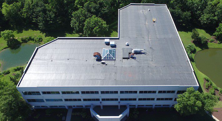 black roof on a commercial building