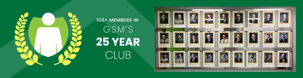 illustration showing 25 year club and wall of photos of members
